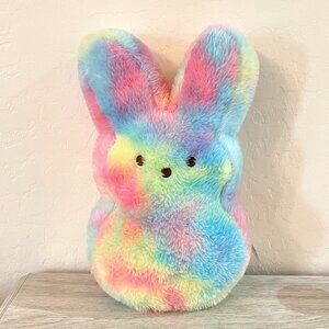 Large Peeps Stuffed Bunny Pastel Multi Color Plush Easter Rabbit Tie Dye Rainbow